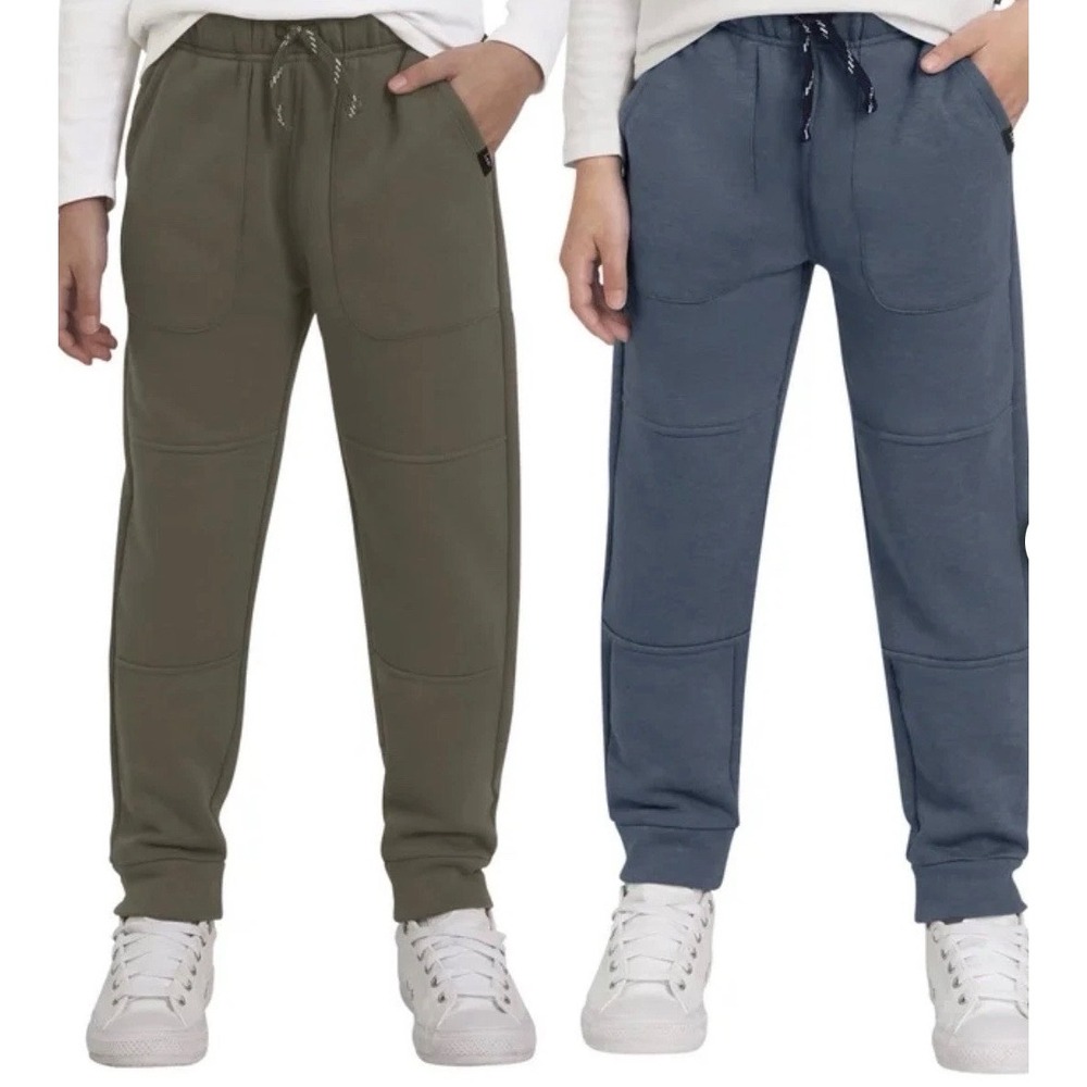 NEW Lee Youth Joggers 2-Pack Olive Green Navy Blue Rugged Knee Size S 7-8 Fleece